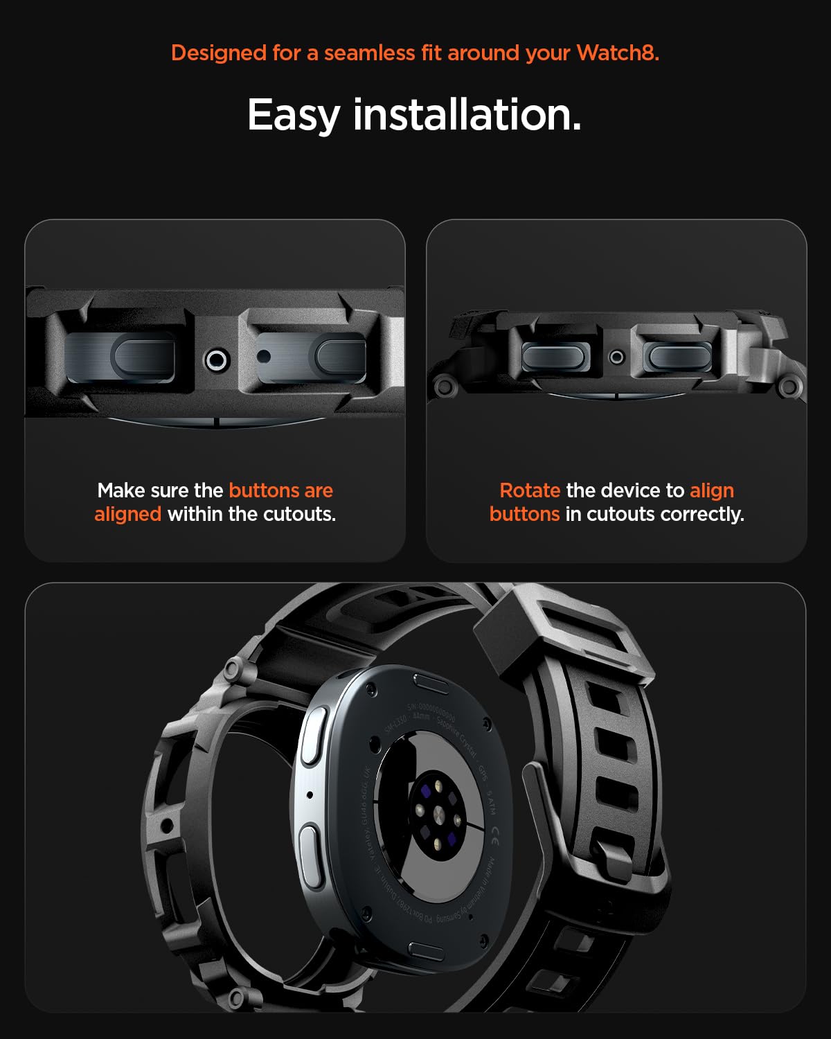 Spigen Funda y Correa Rugged Armor Pro de TPU Compatible con Samsung Galaxy Watch 8 44mm (2025) - Negro Mate