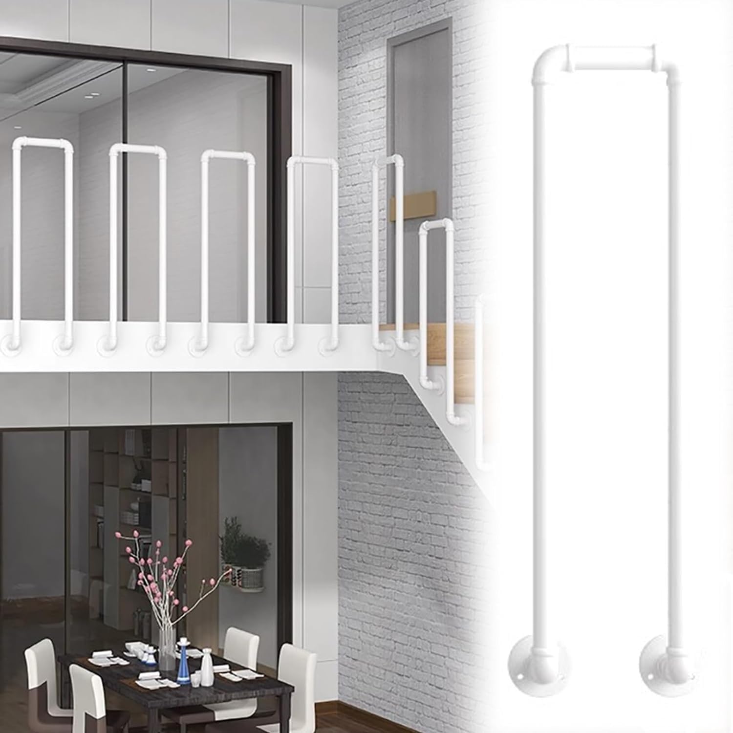 Main courante escalier fer forgé en U rampe latérale industrielle 95cm