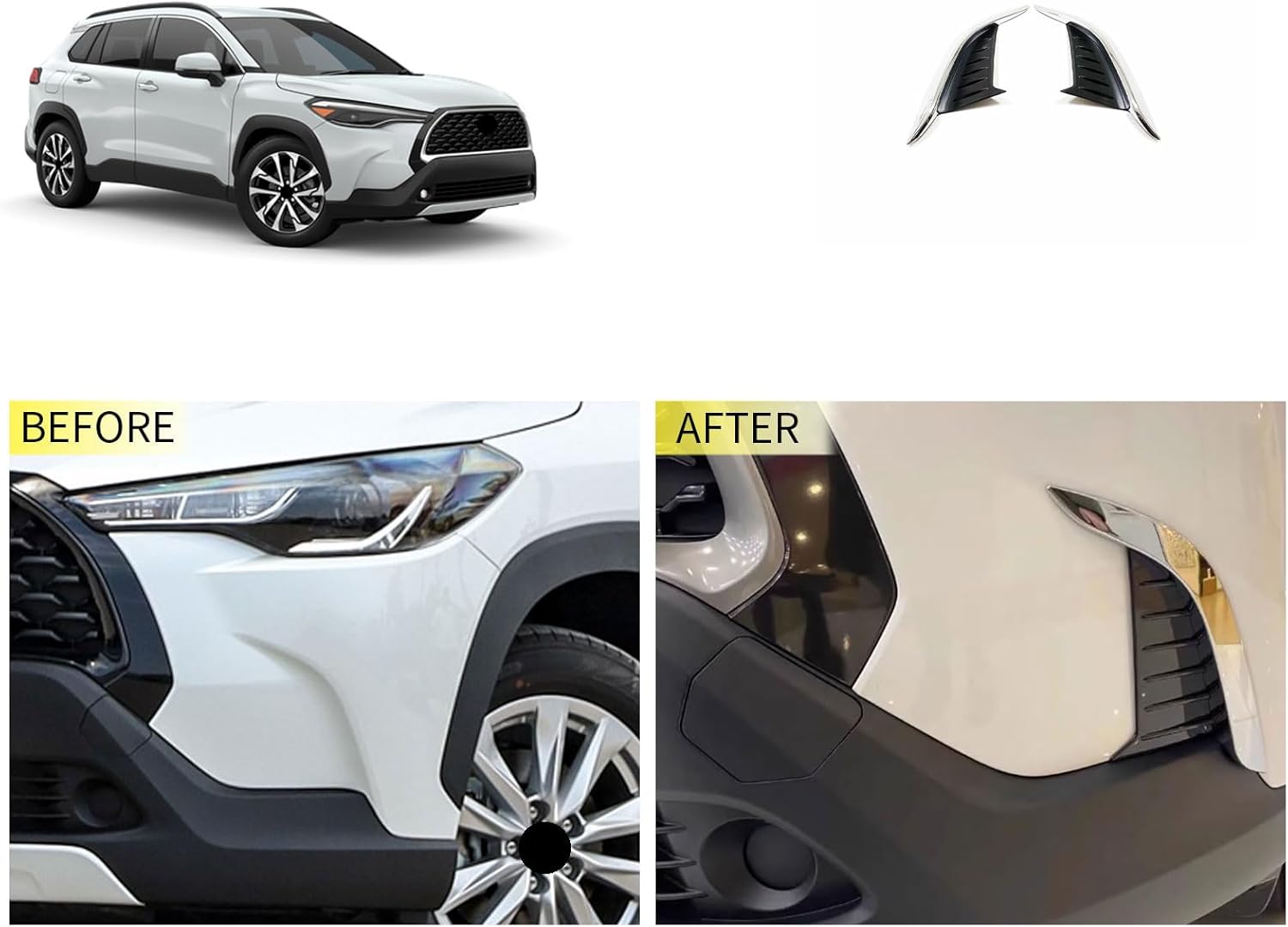 Front Fog Lights Side Covers Trim Compatible With Toyota Corolla Cross 2026 2025-2022 Bumper Side Eyebrow Frame Trim Exterior Car Accessories ABS 2PCS(Black+Glossy Chrome Style)
