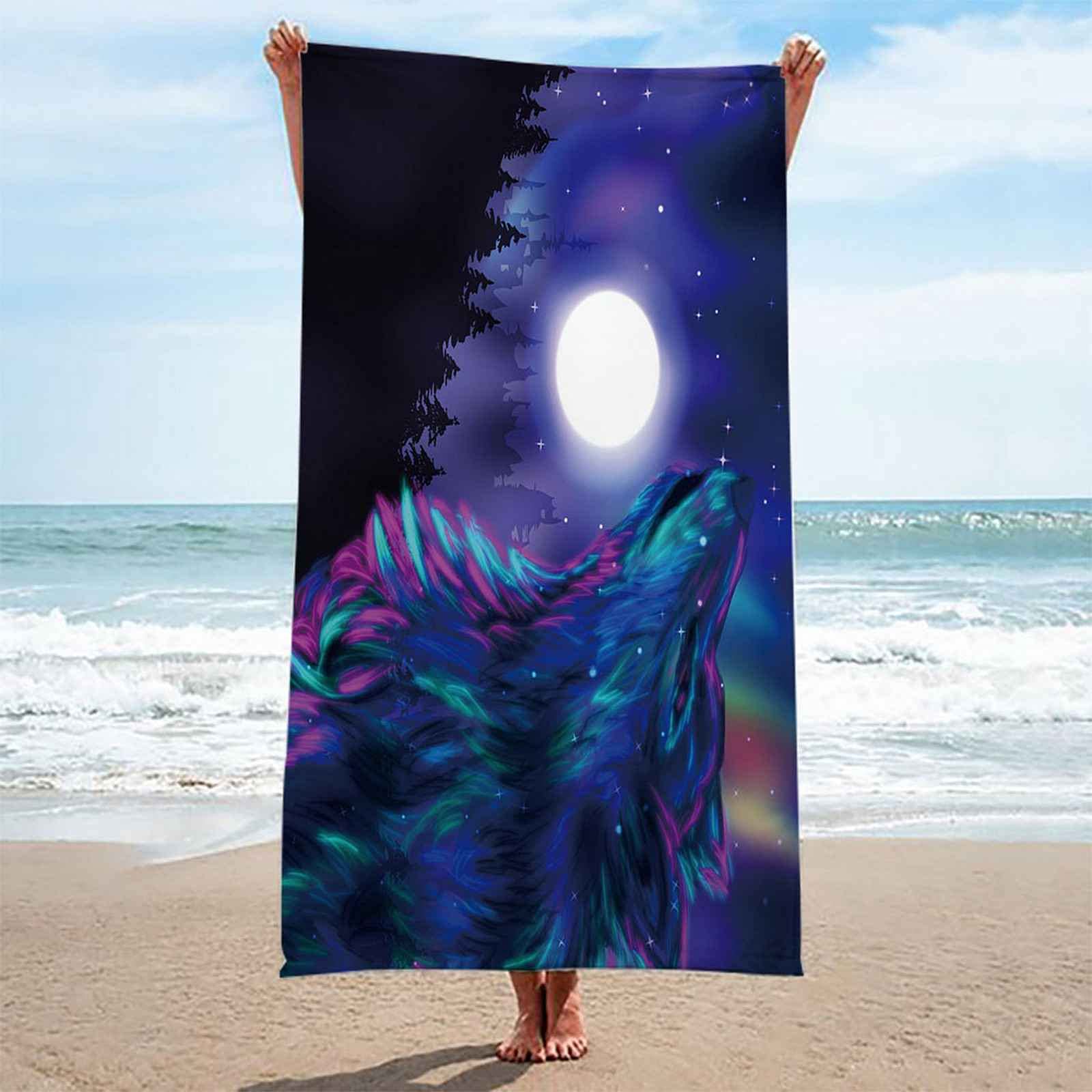 Telo Da Mare 3D Lupi Della Luna Stampato Asciugamano Da Spiaggia 150x200cm Asciugamano Microfibra Grande Antisabbia Leggero Telo Mare Per Sport Piscina Viaggi In Famiglia Vacanze