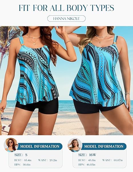 Hanna Nikole Traje de baño tankini de 2 piezas para mujer, parte superior de tankini con volantes y pantalones cortos de natación