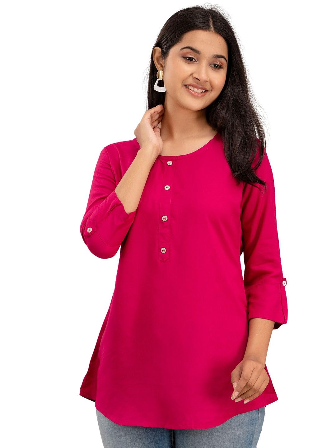 feranoid Solid Hip Length 3/4 Sleeves Tunic-picture-11