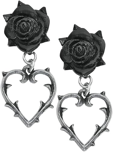 Alchemy Gothic Wounded Love Black Rose & Thorned Heart Earrings