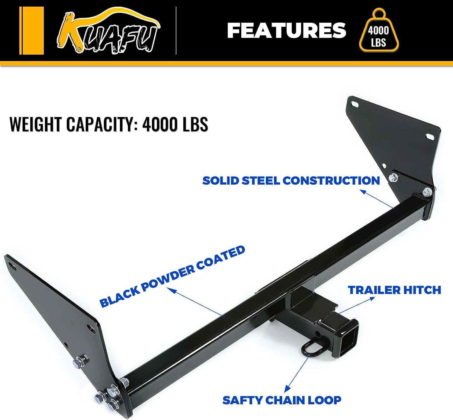 KUAFU Class 3 2 Inch Trailer Hitch Compatible with 2019-2024 Toyota RAV4 Replacement for 13416 Trailer Hitch Receiver Powder Coated Steel