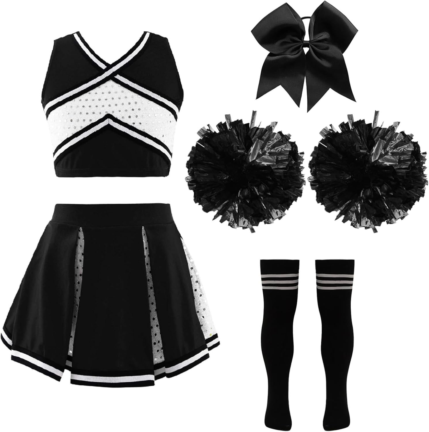 JEYPINMI Child Girls Cheer Leader Costume with Pom Pom