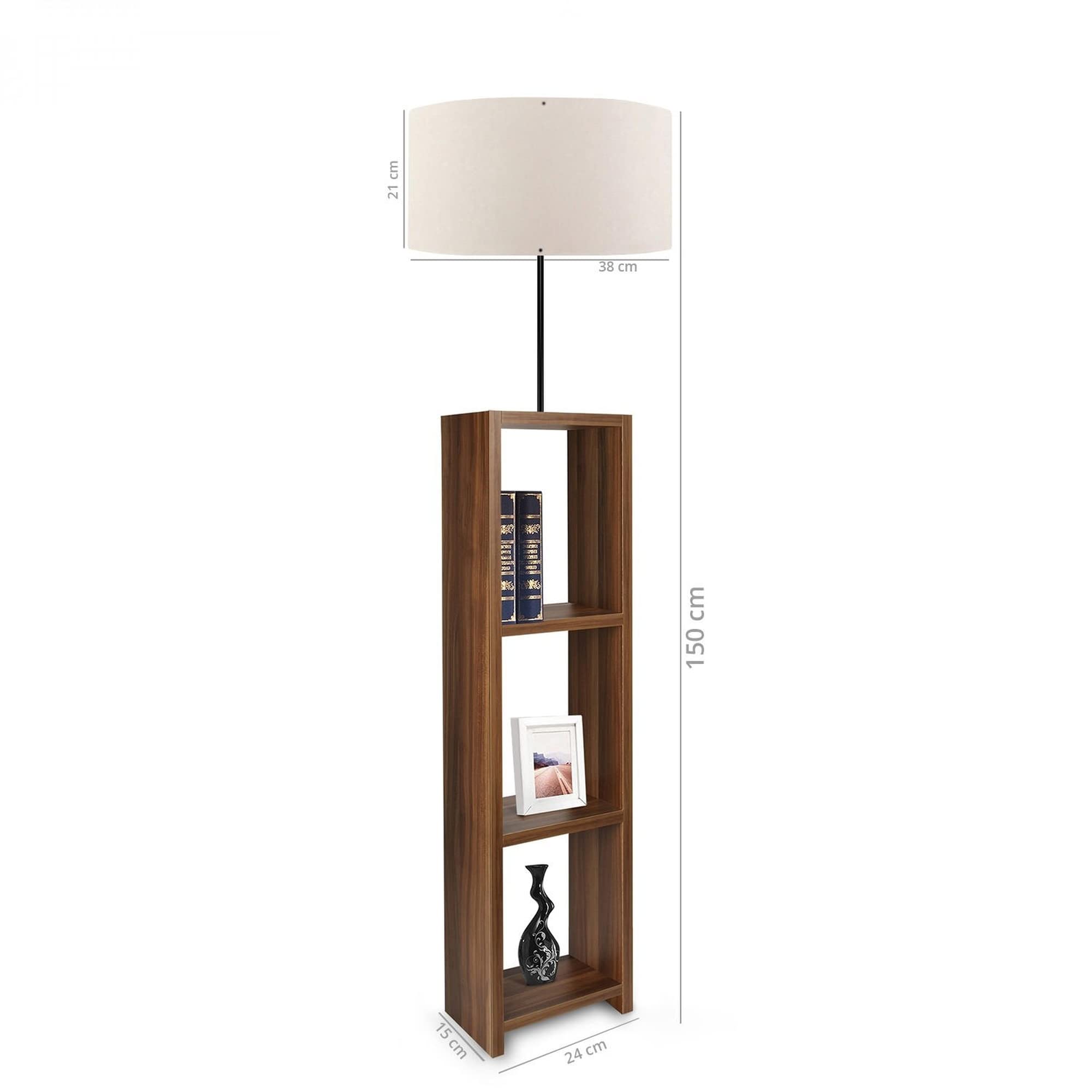 LÁMPARA DE PIE ESTANTE, NOGAL CON PANTALLA 100% MDF, CREMA, COLECCIÓN VICTORIA, 38X38X140, CASQUILLO E 27 MAX 60 W