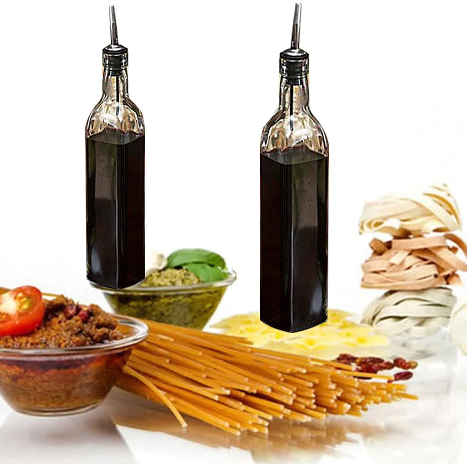 DLD Oil Dispenser For Kitchenr And Vinegar Bottle 4 Pack 16oz/473ML, For Kitchen, Glass Cooking Oil Container Cruet, Precise oil control, Clear