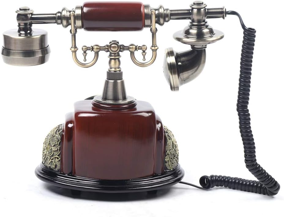 Antique Rotary Dial Phone Vintage Telephone Retro Rotary Landline Phone Decor Telephone for Home Office Hotel Decor, Brown (Style 2)