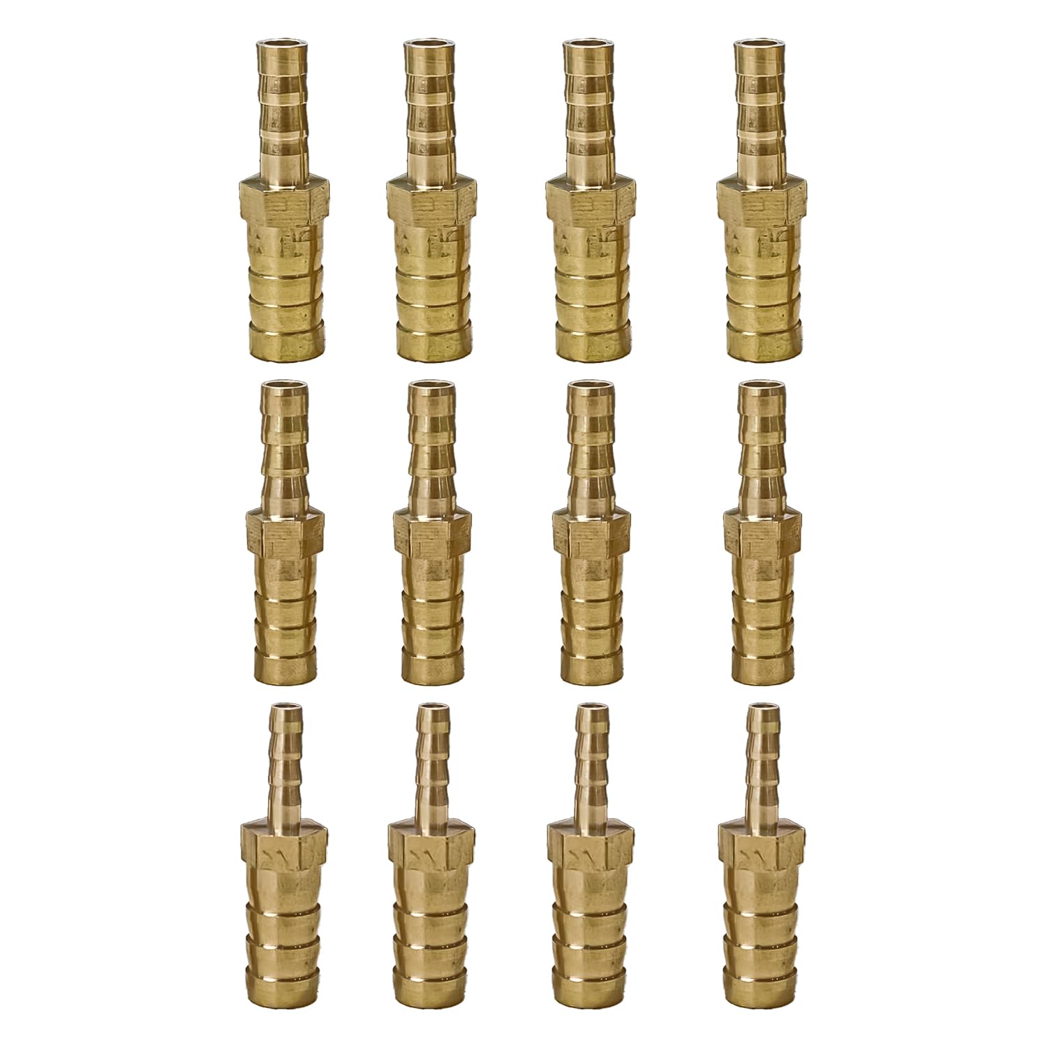 Tabanzhe Gold 12Pcs Straight Brass Barb Hose Fitting Reducer-6Mm To 4Mm,8Mm To 6Mm,10Mm To 6Mm Straight Connector Coupler Reducers For Air,Fuel,Water Line Hose Pipe