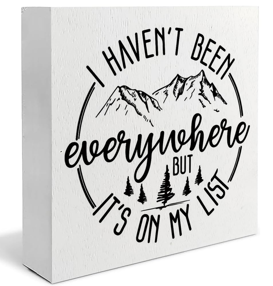 Image of Absnfatu Travel Adventure Awaits Wooden Signs Desk Decor - Camping Decor for Camper, Travel Gifts, I Haven't Been Everywhere but It's on My List