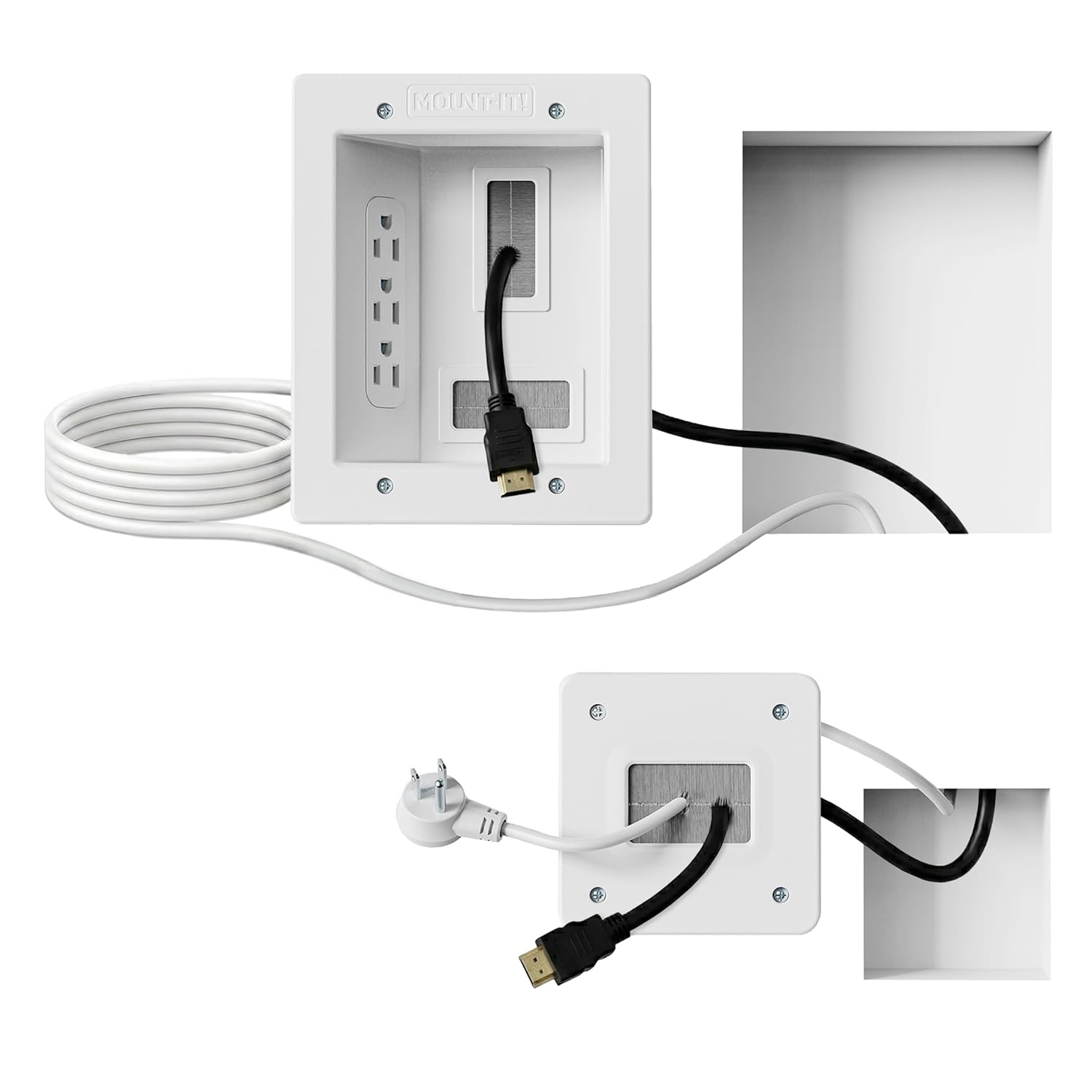 Mount-It in-Wall TV Cable Concealer Kit with Recessed Power Triple Outlet 9ft Cord and Hand Saw Easy Safe