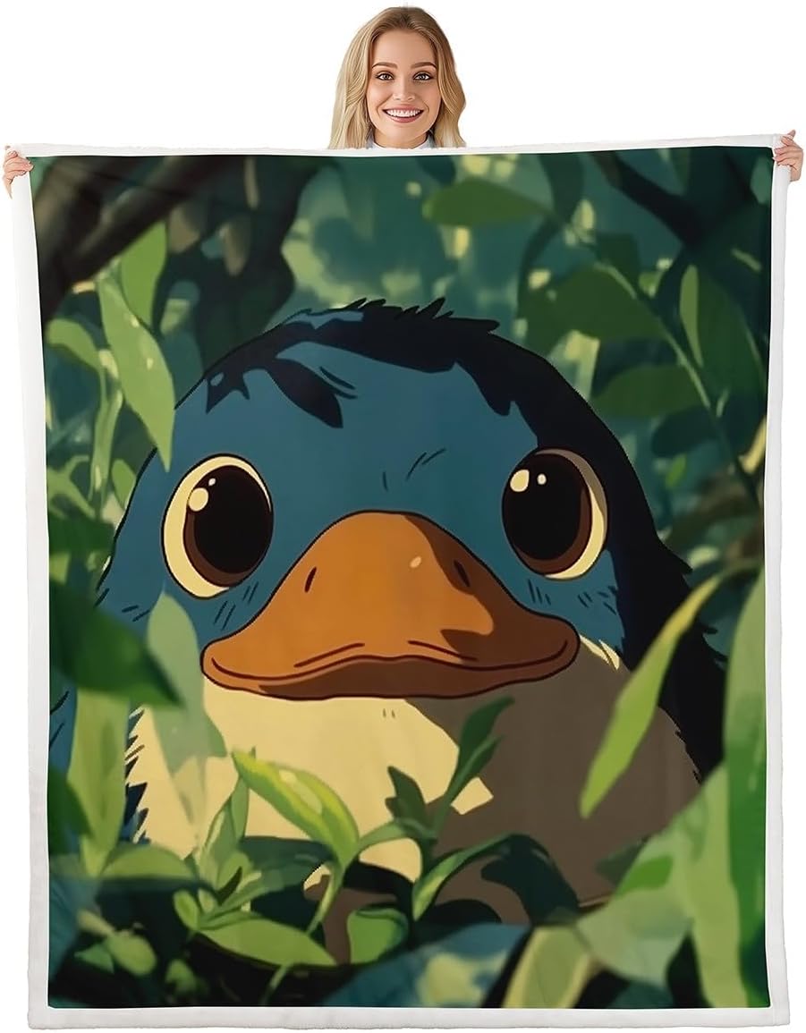 Erosebridal Cute Platypus Throw Blanket Australian Animal Fall Fleece Blanket Autumn Fallen Leaves Sherpa Blanket Twin 60"X80" for Kids Boys Girls Bed,Sea Woodland Wildlife Plush Bed Blanket