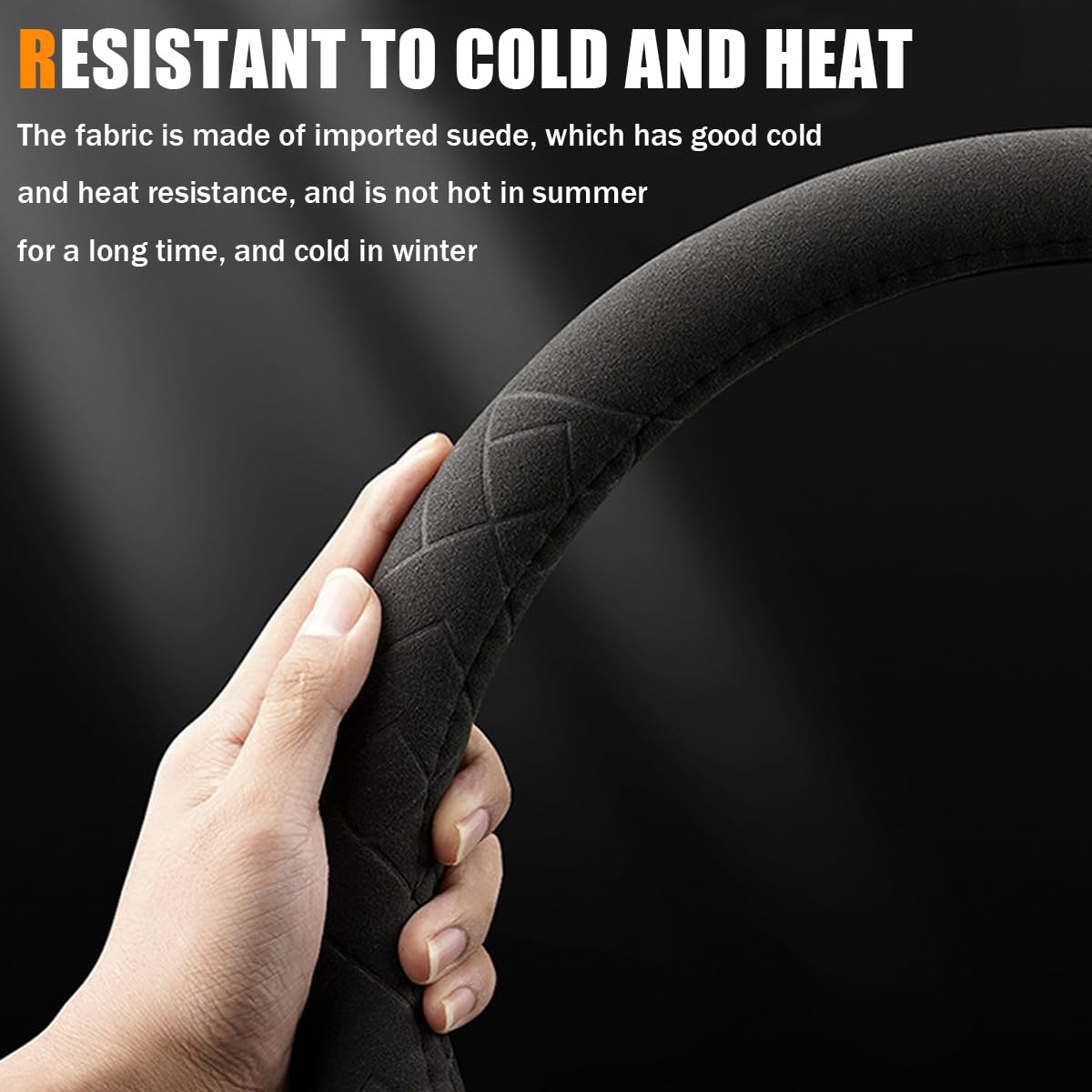 Bittwee Car Suede Steering Wheel Cover, Non-Slip Protector for Auto Steering Wheel with Grid of The Correction Marker, Breathable Universal Automotive Accessories, Fitting 14.5-15 inch