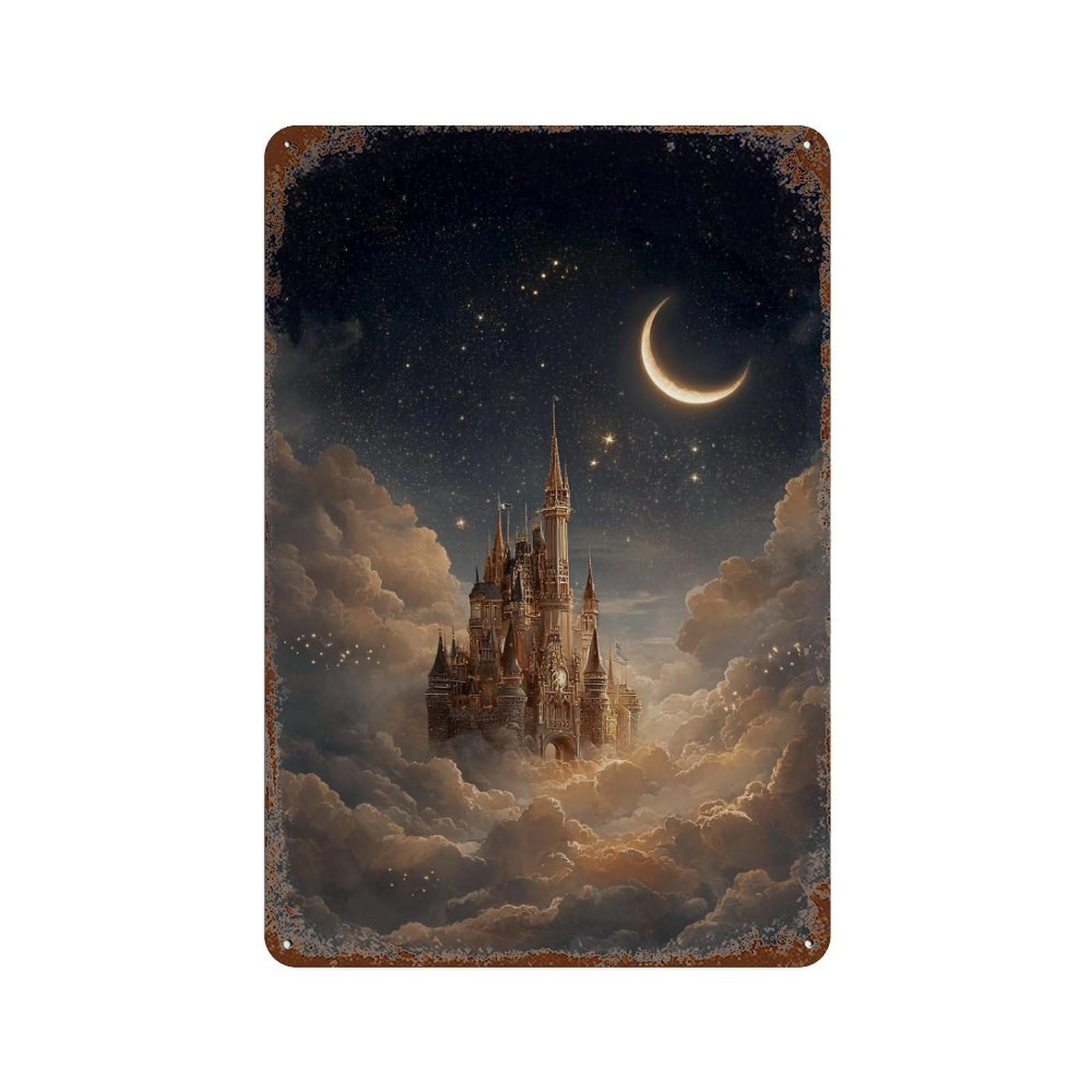 Rusty Metal Tin Sign Enchanted Castle in The Sky 11.8"x7.9", Vintage Wall Decor for Shed, Workshop And Garage Wall Decor