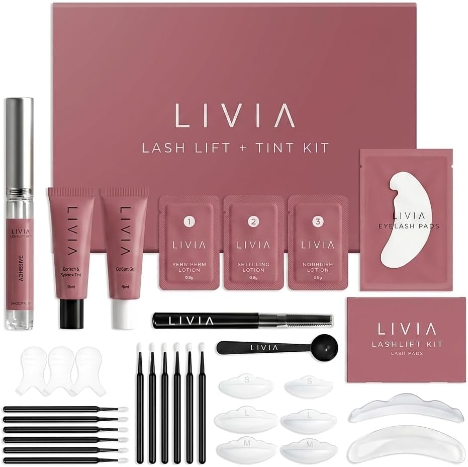Livia Lash Lift & Color Kit – 8-Week Salon-Quality Curls & Rich Black Color – Easy DIY with Enhanced Adhesion – Safe for Sensitive Eyes, Nourishes Lashes
