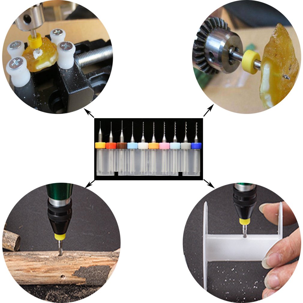 10pcs PCB Drill Bits Set Spiral Flute Carbide 0.3mm-1.2mm for Print Circuit Board Stone Dremel Jewelry CNC Engraving