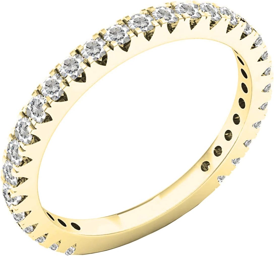 Dazzlingrock Collection 10K Round Lab Created Gemstone & Diamond Ladies Bridal Wedding Band, Yellow Gold