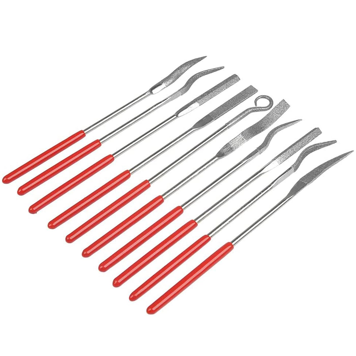 Mesee 10 Pieces Diamond Needle File Set, 3x140mm Assorted Mini Riffler Needle Files Craft Hand Metal Filing Tool Kit for Jewelry Stone Ceramic Glass Wood Carving