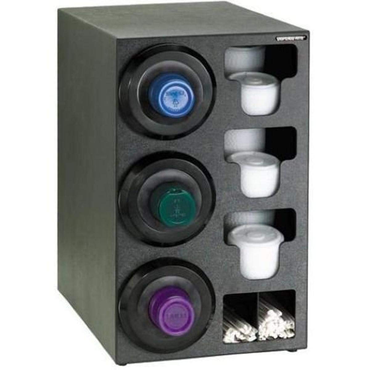 Dispense-Rite SLR-C-3LBT Countertop Cup Dispensing Cabinet with (3) SLR-2F Built-in Lid and Straw Organizer, Black Polystyrene
