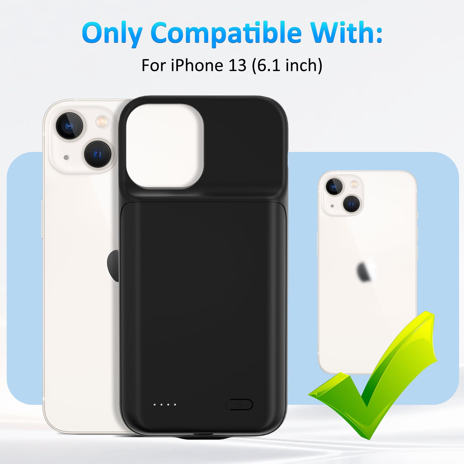 Akkuhülle für iPhone 13(6,1 Zoll), 8500mAh Tragbares Ladegerät iPhone Ultradünn Erweiterter Akku Hülle Telefonladegerät und Schutzhülle mit Ladefunktion für iPhone 13 - Schwarz