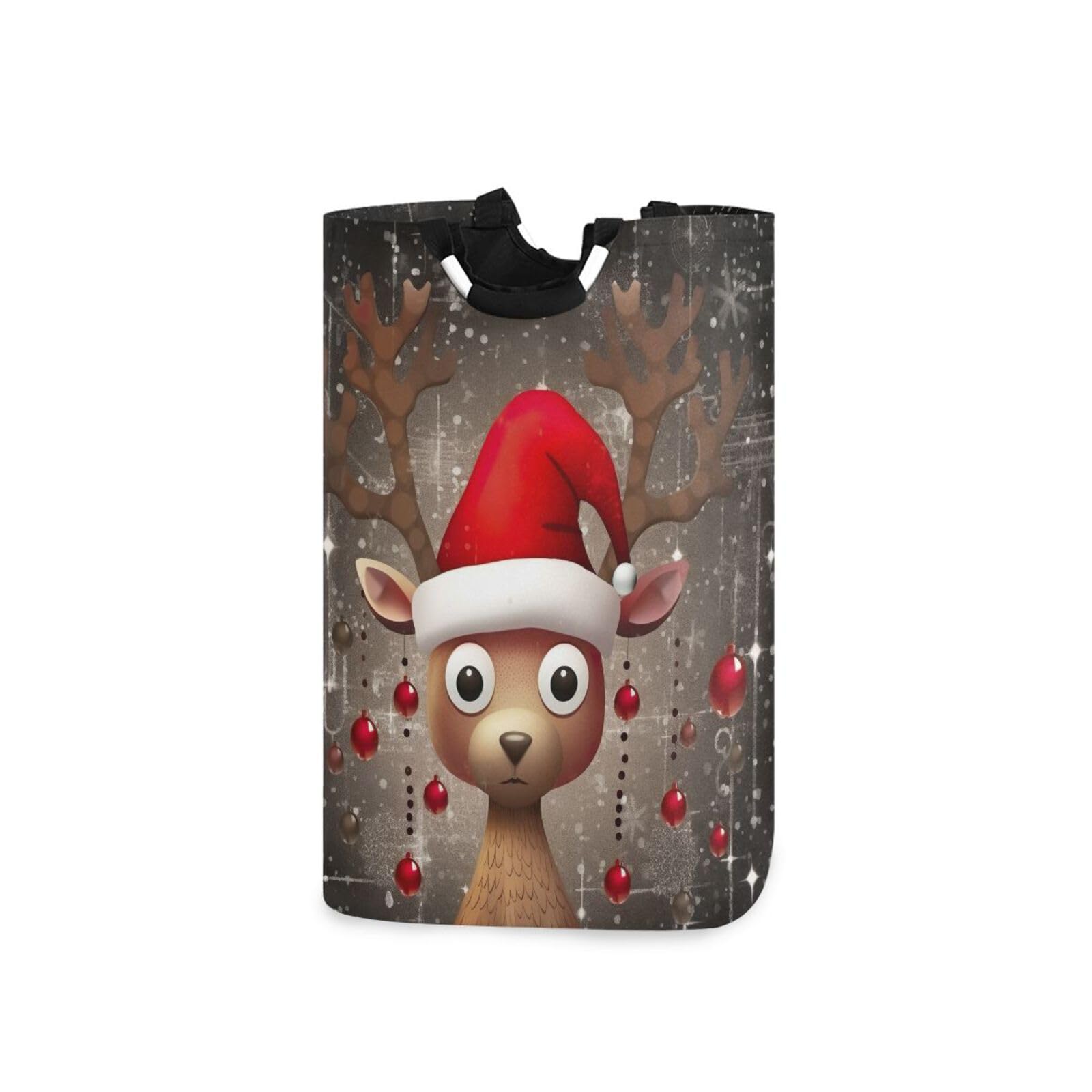 Jihqo Laundry Hamper Basket Christmas Deer Collapsible Nursery Storage Bin Waterproof Clothing Baskets for Home Bedroom Bathroom Washing Room