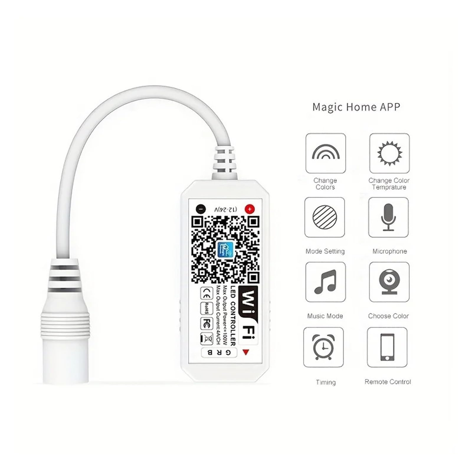 Kontroler RGB WiFi RGBW Magic Home APP Kompatybilny z Alexa DC12-24V Monochromatyczne światło LED Ściemniacz głosu(pojedynczy kolor)