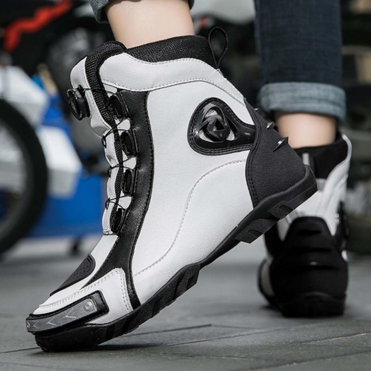 Scarpe da Moto da Uomo Stivali da Protezioni Moto | Rinforzi Protettivi, Soletta Ammortizzata, Antiscivolo, Resistenti e Comode, Leggere e Traspiranti, Supporto alla Caviglia