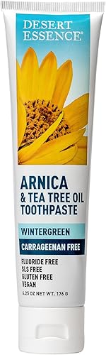 Miniatura 6 de Desert Essence Pasta de dientes con aceite de Árnica y árbol de té, sin carragenina ni flúor, menta de gaulteria, vegano, sin OMG, sin gluten,