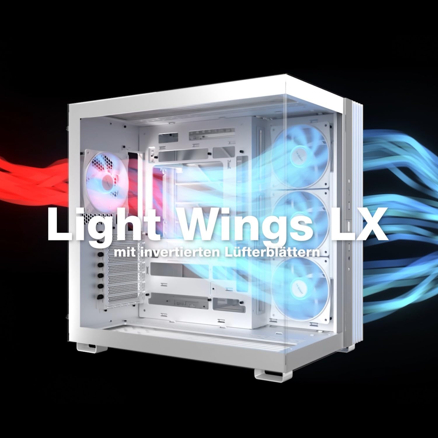 be quiet! Light Base 600 LX Black PC-Gehäuse, atemberaubender Panorama-Blick, Show Case, Dual Chamber Design, massiver ARGB LED-Streifen, 4 Light Wings LX PWM Lüfter, invertiert und horizontal nutzbar