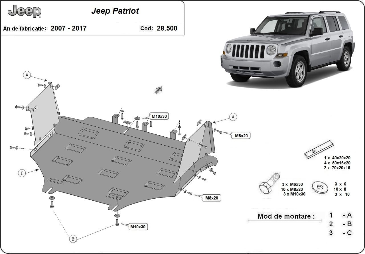 Untermotorschutz aus Metall, kompatibel mit Jeep Patriot – (2007–2017)