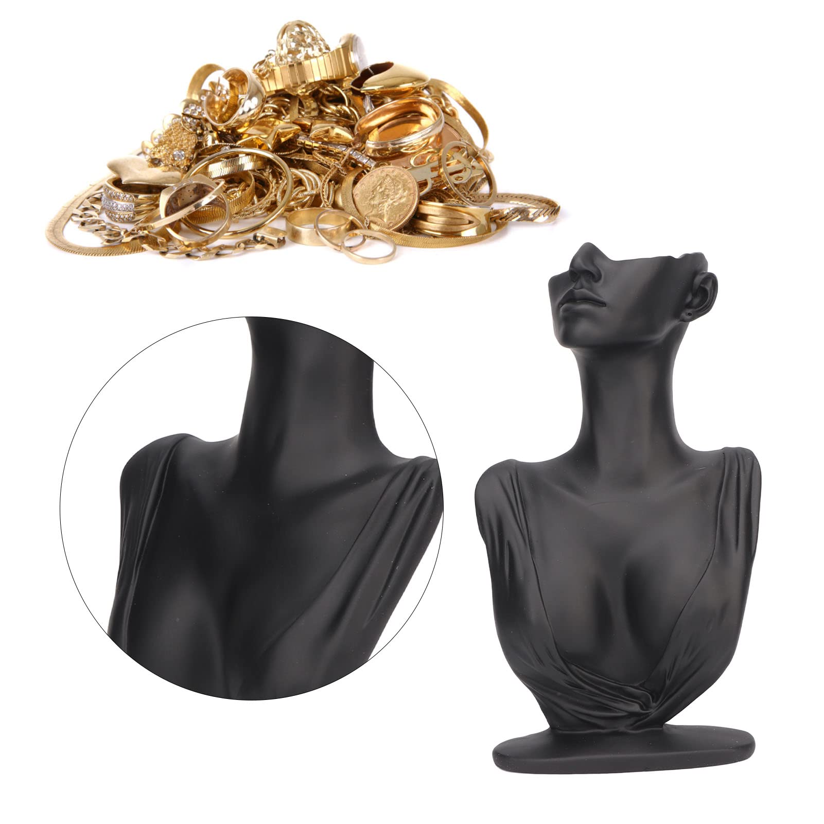 Tyenaza Porta Manichino per Orecchini, Espositore per Collane Busto Leggero Ed Elegante in Resina di Grandi Dimensioni per Mostrare Gioielli, Collane, Orecchini, Anelli (Nero)