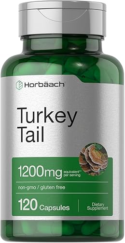 Horbäach Cápsulas de hongos de cola de pavo  1200 mg  120 unidades  Extracto sin OMG y sin gluten