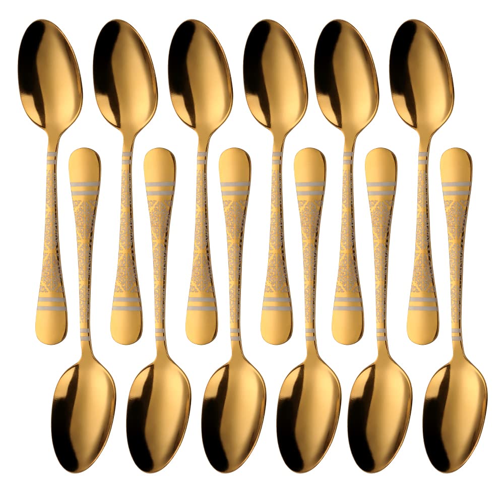 Cuillères à soupe à motif décoratif classique doré, couverts haut de gamme 20 cm