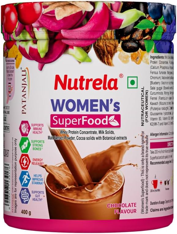 Women Superfoods Protein Powder - 400g, Chocolate | Everyday Fitness with Biofermented Multivitamins & Whey Protein to support in Bone & Joints Health , Muscle , Heart , Hair & Nails , Vitality and Mood Stabilizer