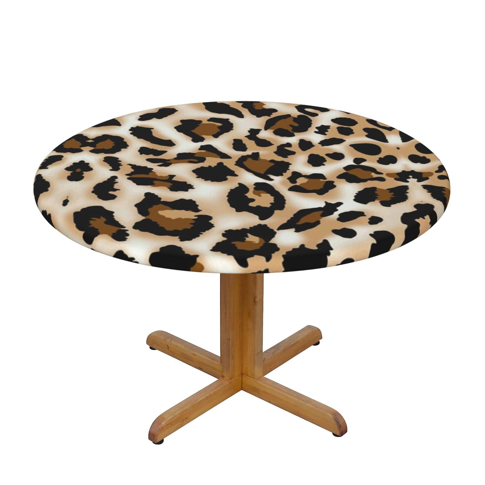 Ffshkowe Leopard Elastic Round Tablecloth Oil Proof Table Cover For Dining Party Picnic
