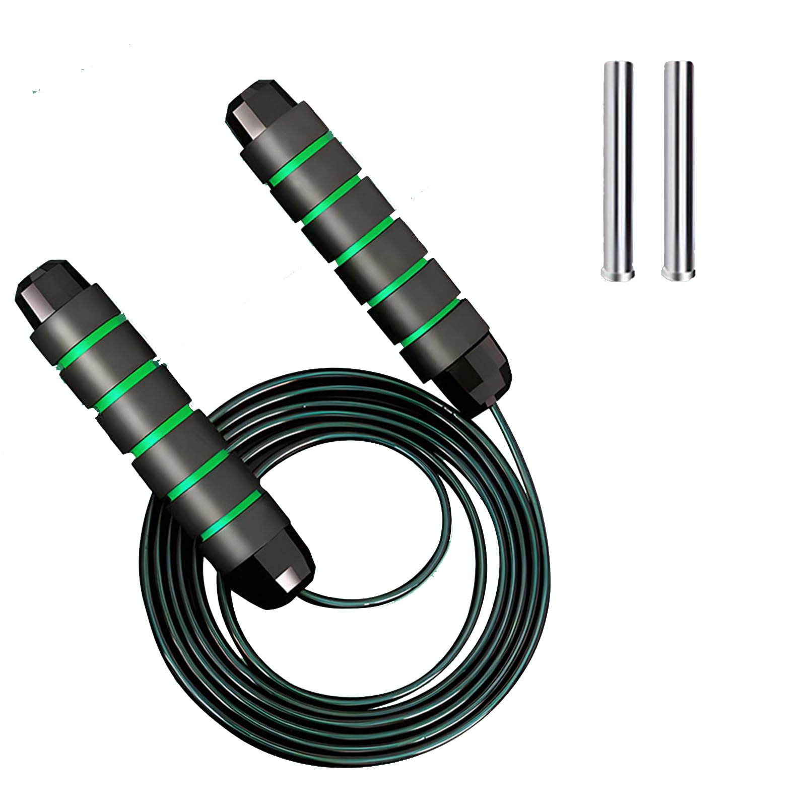 Adjustable Weighted Skipping Rope with Metal Handles, Segmented Design for Speed Training, Black/Green (1 Piece)