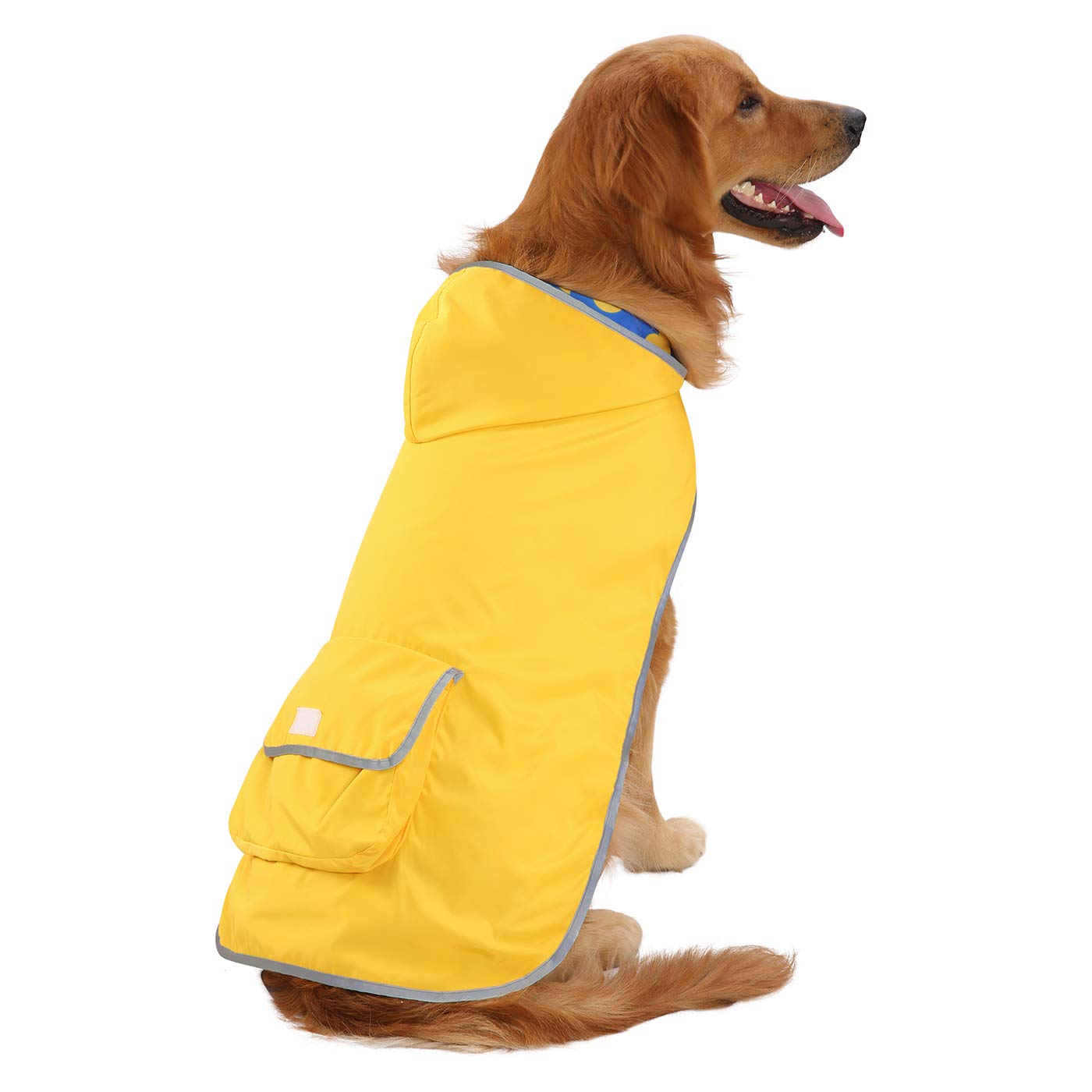 HDE Manteau de Pluie réversible avec Capuche pour Chiens de Petite, Moyenne et Grande Taille, Canard/Jaune, Taille XL