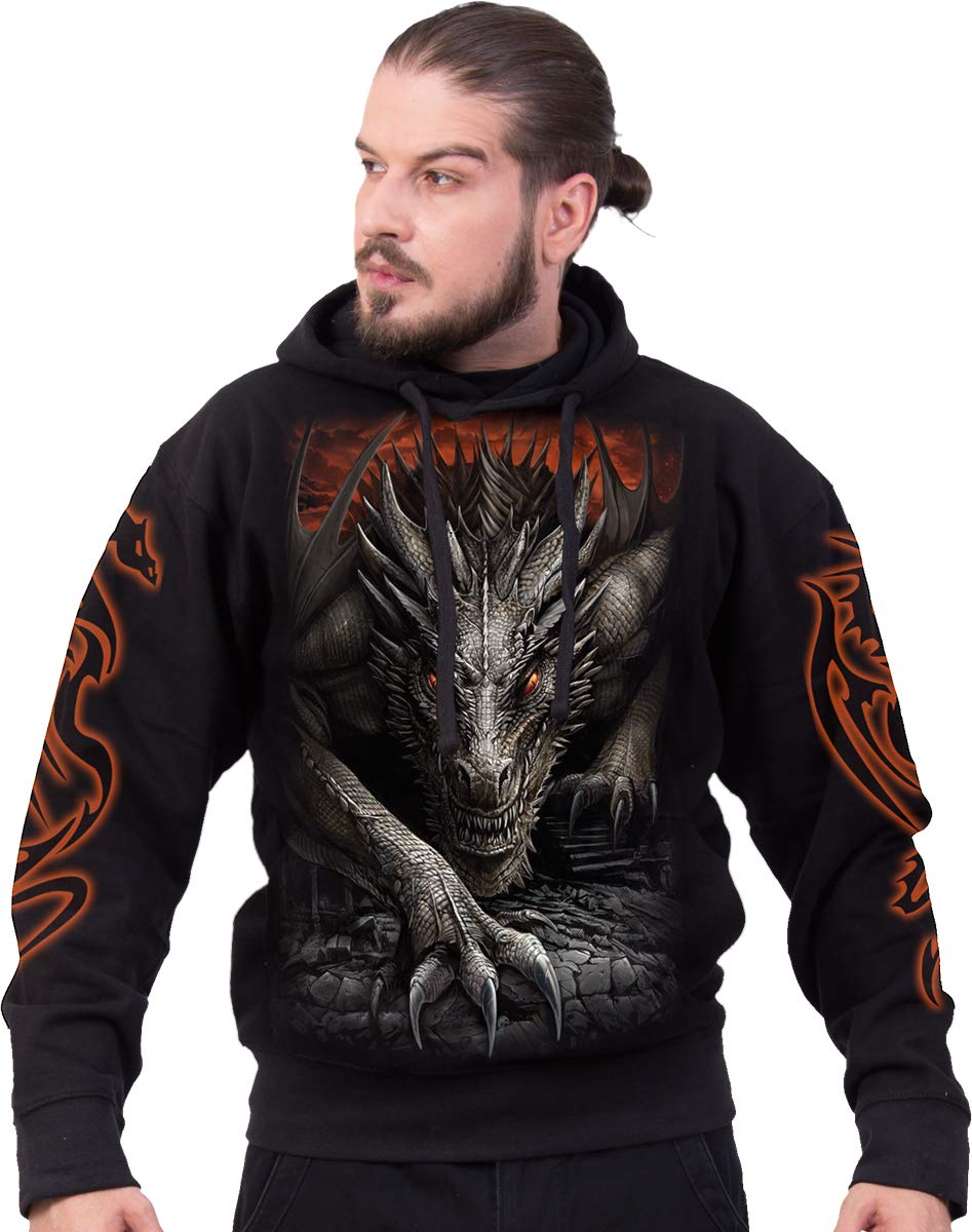 Spiral Wolf Chi Uomo Felpa con Cappuccio Nero 100% Cotone Regular