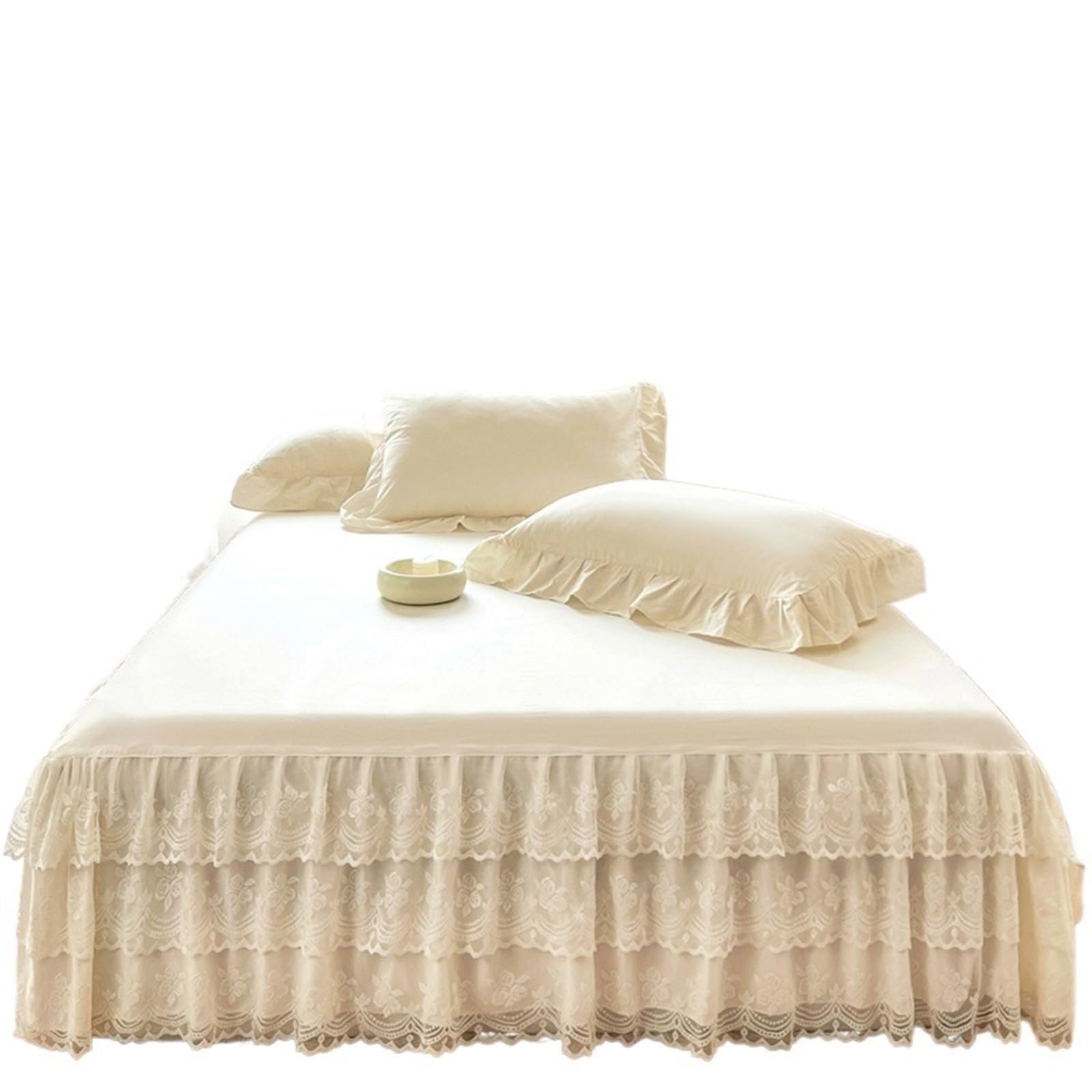 Jupe de lit romantique anti-plis pour cacher un sommier inesthétique