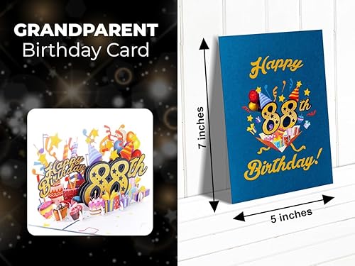 Miniatura 9 de iGifts And Cards Tarjeta desplegable 3D de feliz cumpleaños 88 – Diseño azul con números de purpurina, globos, pasteles y regalos – Tarjeta
