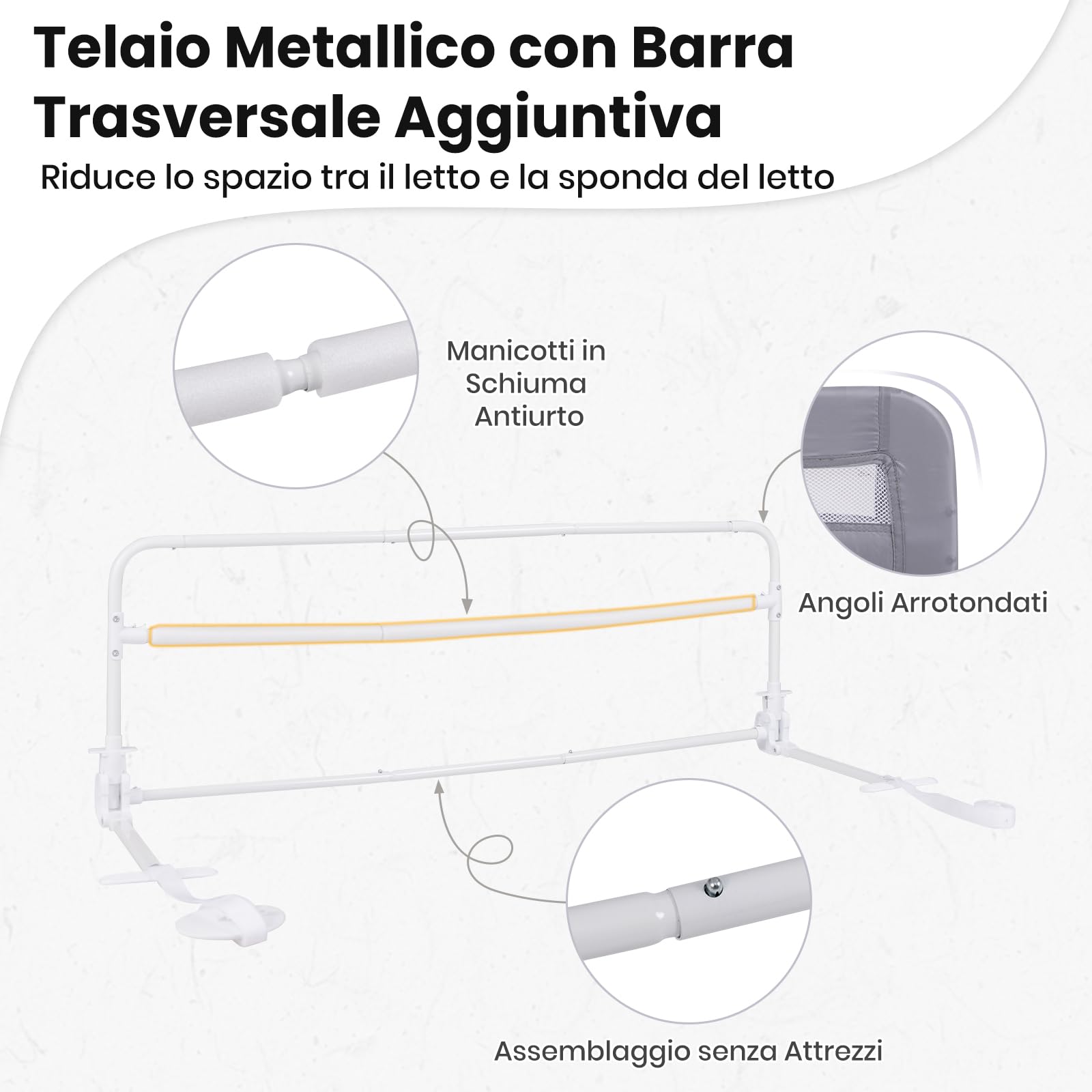 COSTWAY Sponda da Letto per Bambini 100/120 cm, Barriera Pieghevole per Letto, con Cintura di Sicurezza, Sponda di Sicurezza per Bambini, per Letti Singoli, Doppi, 100/120 x 41 x 42 cm (120 cm,Grigio)