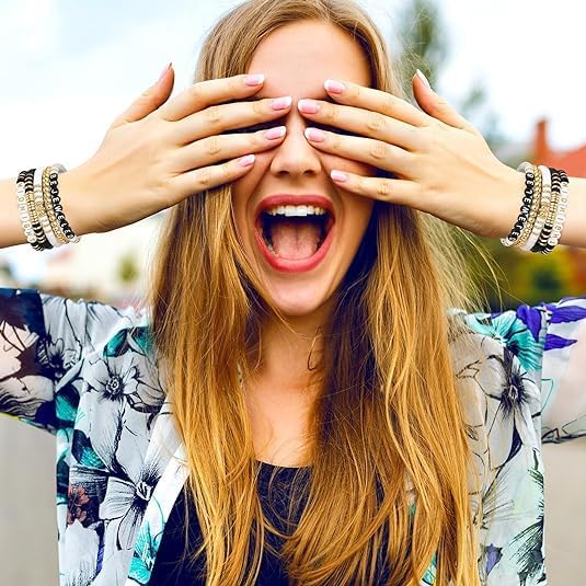 Miniatura 7 de SALBFL Pulseras elásticas para mujer, pulseras de cuentas, pulseras con dijes para mujeres, conjunto de pulseras, pulseras apilables, pulsera de