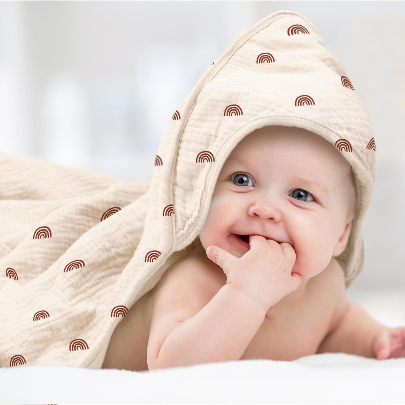 Peepeemax Asciugamani con Cappuccio per Bambini, Asciugamano Neonato in Mussola di Cotone, Asciugamano Morbido e Assorbente con Cappuccio per Bambini da 0 a 18 mesi, 76 x 76 cm, 2 Pezzi (Arcobaleno)