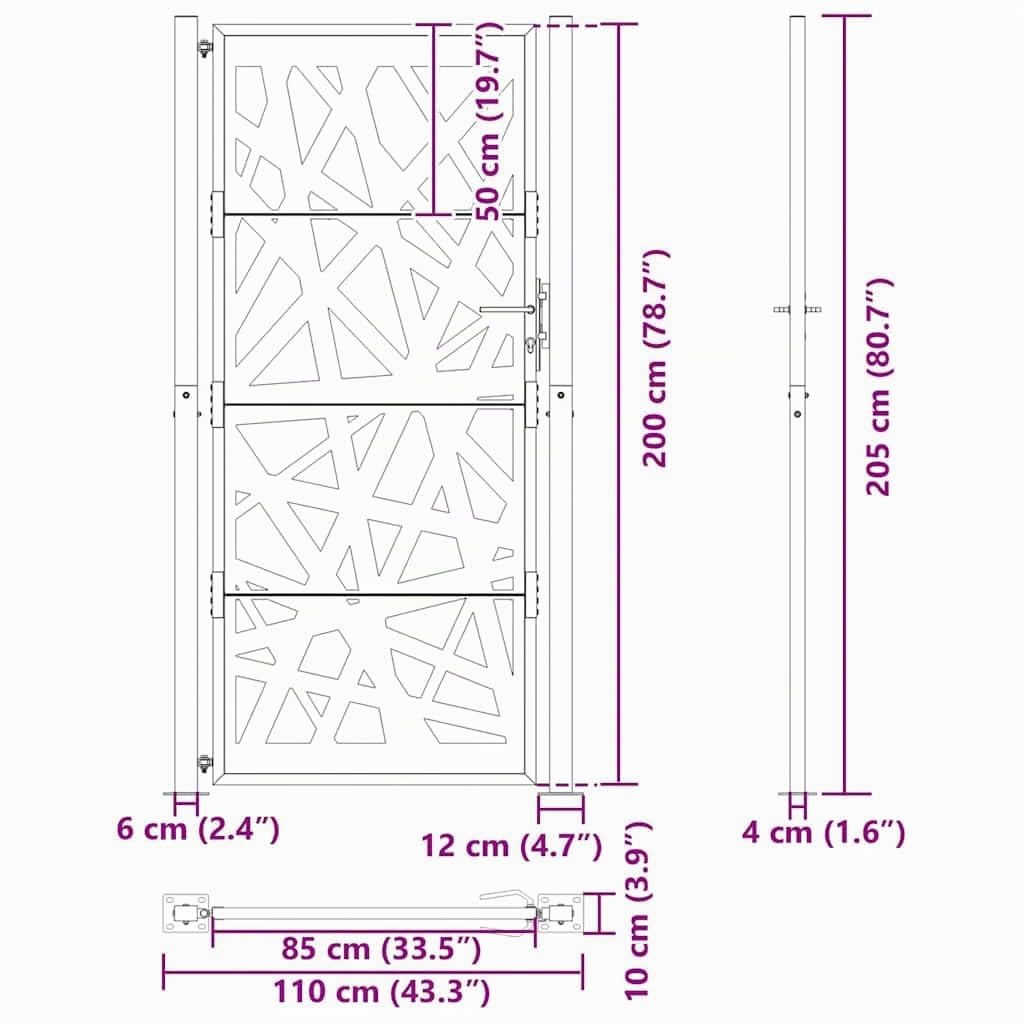 vidaXL Puerta de jardín negra 100x200 cm acero diseño ligero