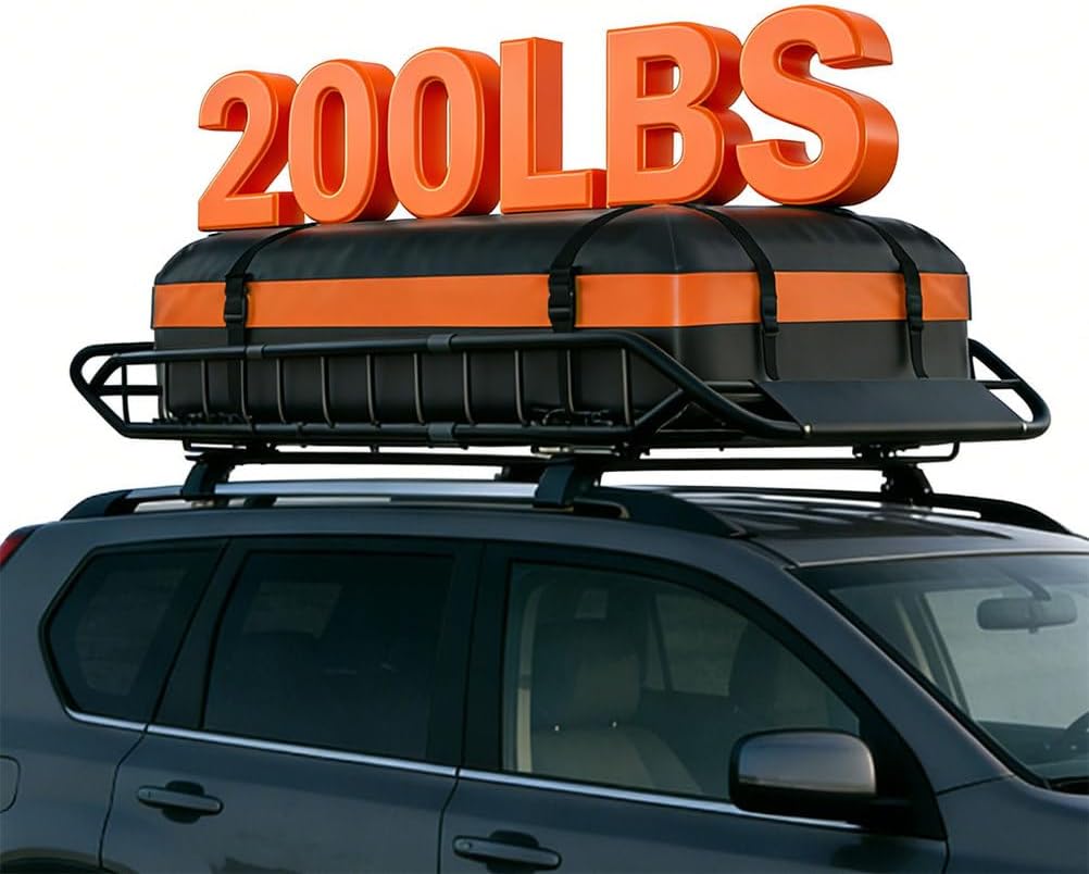 Roof Rack Carrier Basket 51" X 36" X 5" Universal Rooftop Cargo Basket, Extendable Universal Rooftop Luggage Carrier with Waterproof Cargo Bag, for SUV Truck Car