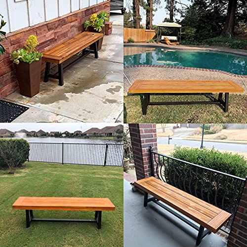 Phi Villa Outdoor Acacia Wood Bench, 63" Long Patio Wooden Picnic Bench For 3 People, Backless Oil Finished Teak Bench For Garden, Porch, Yard #TOP5