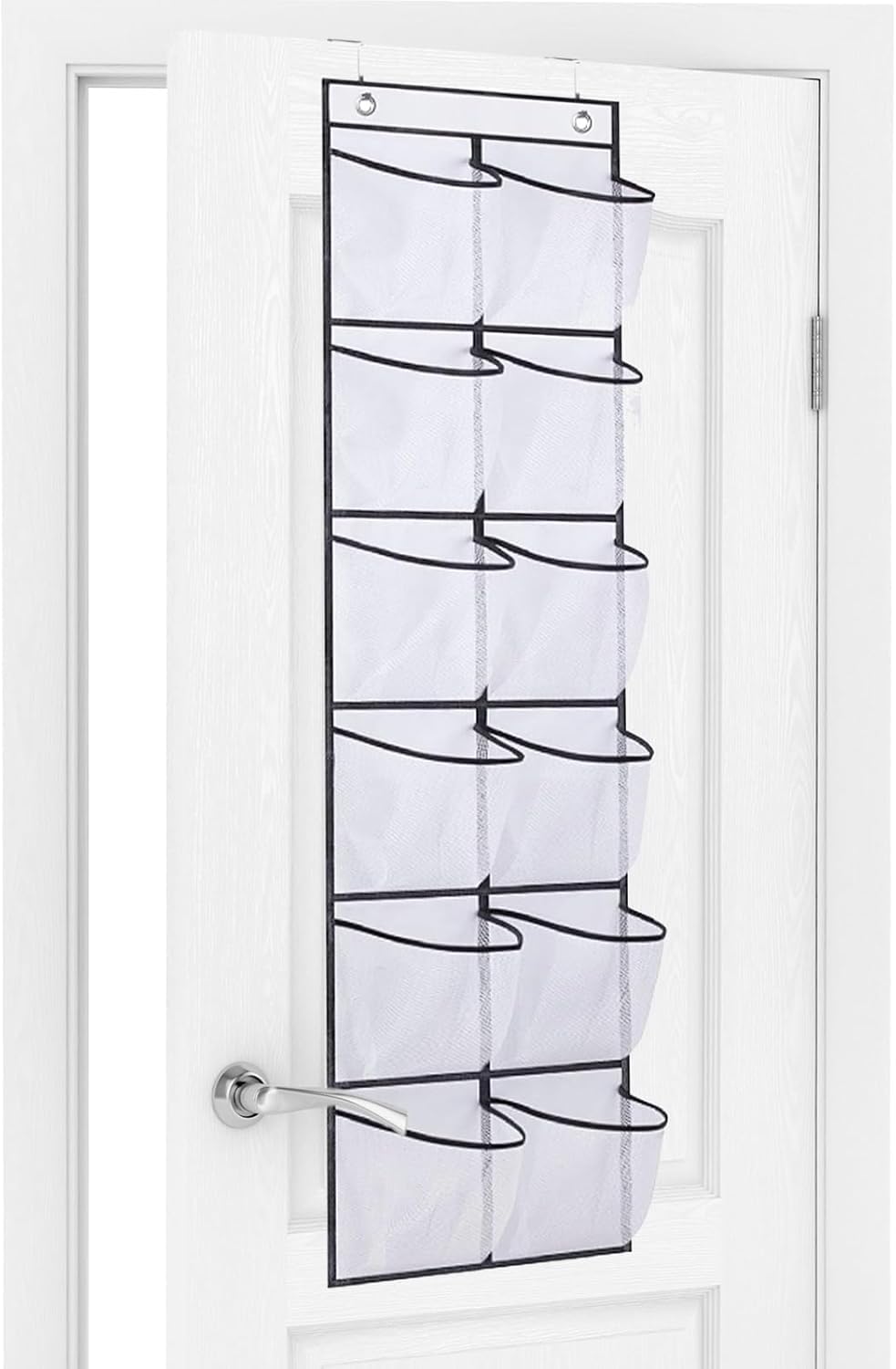 Bonavcy White Over The Door Shoe Storage, Hanging Shoe Rack Organiser With 12 Large Mesh Pockets For Wardrobe Door Tidy,