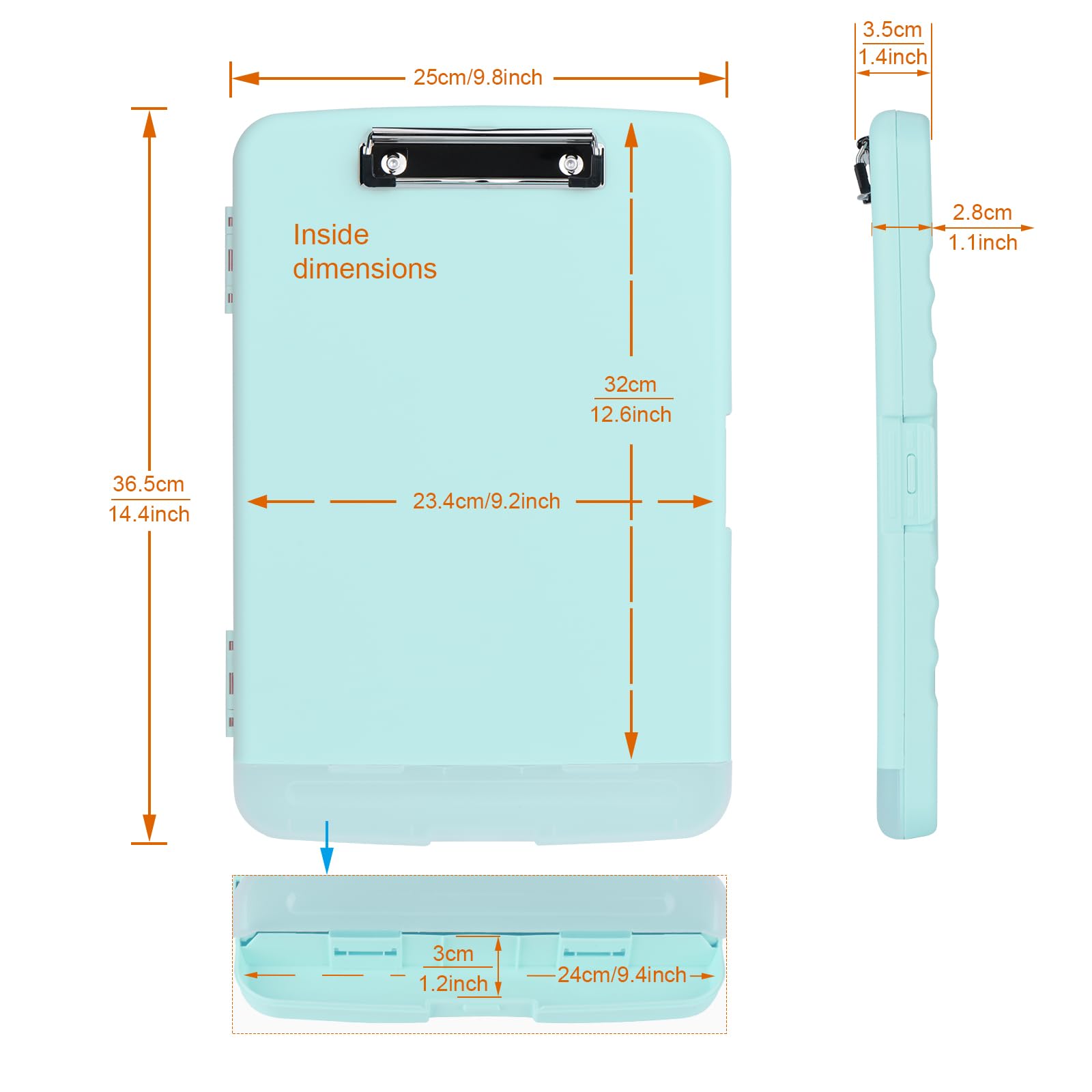 ZCZN A4 Clipboard with Storage, Plastic Clipboard Folder with Separate Pen Compartment, Eggshell Blue, 1 Unit - Image 2