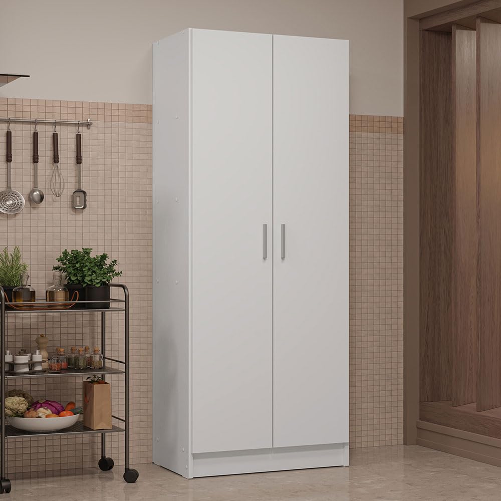 Madesa Kitchen Pantry Storage Cabinet 2 Doors with 5 Utility Shelves 23" L Wooden Organization Unit for Kitchen (White)