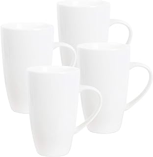 fanquare White Coffee Mug Set, Set of 4, Large Porcelain Mug for Capuccino, Coffee, Tea, Cocoa, 600ml